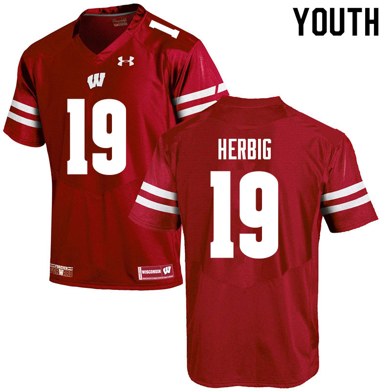 Youth #19 Nick Herbig Wisconsin Badgers College Football Jerseys Sale-Red